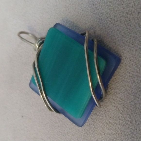 Blue and Green Fused Glass Pendant Necklace - Handcrafted Glass Jewelry - Picture 8 of 8